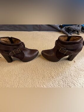 Clarks Women's Dark Brown Buckle Ankle Booties